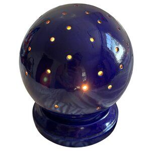 Vintage 60s? Ceramic Table Lamp Cobalt Blue Round Ball MCM